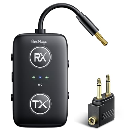 Airplane Bluetooth Adapter for Headphones,Qualcomm Chipset,Black | Airplane Bluetooth 5.4 Transmitter Supports 2 AirPods or Headphones, 2-in-1 AUX Wireless Receiver for Gym, TV, Car, Audio