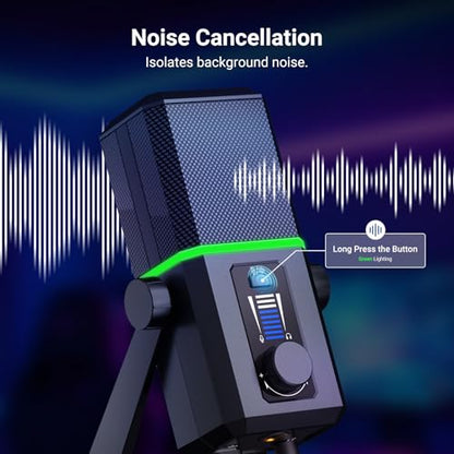 NEEWER UM02 RGB USB Microphone for Gaming Streaming Podcast, Cardioid Condenser Noise Cancellation Desk Mic for Headphone Monitoring Compatible with iPhone iPad Mac PC Android PS5/PS4 Pro/PS4