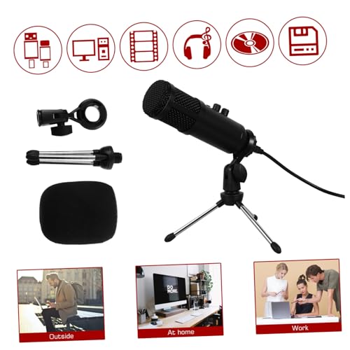 Cardioid USB Condenser Microphone with Tripod Stand and USB Cable Plug and Play Streaming Mic for Pc Laptop Adjustable Volume for Recording Broadcasting Video Conference