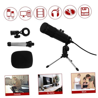 Cardioid USB Condenser Microphone with Tripod Stand and USB Cable Plug and Play Streaming Mic for Pc Laptop Adjustable Volume for Recording Broadcasting Video Conference