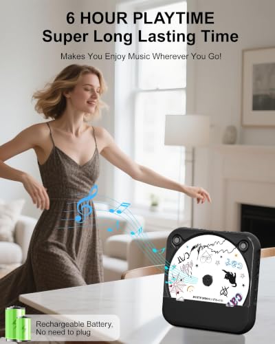 ENVYCLOUD CD Player Portable with Dual Stereo Speakers, Rechargeable Portable CD Player with Bluetooth for Home with Headphones,Black - color: black