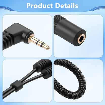 CERRXIAN 90 Degree 3.5mm Male to 2 Female Spring Y Splitter Cable,Dual 3.5mm Coiled Cord,1/8" TRS 1 Male to 2 Female Plug Audio Splitter Coiled Cable for Home,Phone, Headset,Speakers Etc