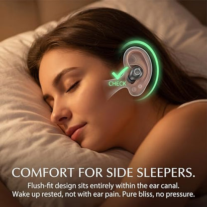 Sleep Earbuds for Side Sleepers, Ultra-Mini Wireless Bluetooth 5.4 Sleep Headphones, Hidden Noise Reducing Earplugs for Sleep, Work Invisible Ear Buds Headphones (Black) - color: Black
