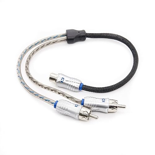 NVX® XIX2M Oxygen Free Copper 1 Female to 2 Male Y-Adapter Double Twisted Pair X-Series Car Audio RCA Audio Cable with Shielded Noise Reduction and Split-tip Silver-Plated Machined Ends (2-Pack) | Oxygen Free Copper Double Twisted Pair X-Series with Shiel