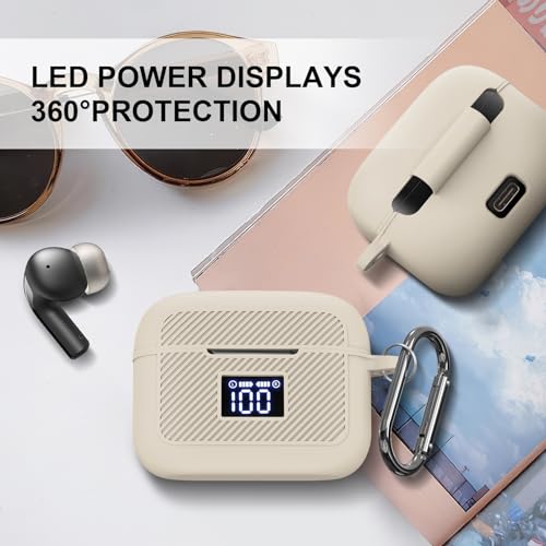 Compatible with TOZO T20 Case Cover, Soft Silicone Skin Case with Keychain, Shock Absorbing and Anti-Drop Protective Case with LED Power Display for Men and Women [Front LED Visible] White - color: White