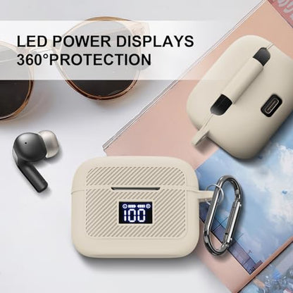 Compatible with TOZO T20 Case Cover, Soft Silicone Skin Case with Keychain, Shock Absorbing and Anti-Drop Protective Case with LED Power Display for Men and Women [Front LED Visible] White - color: White