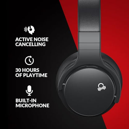 MOVSSOU Million Sold Classic E7 Active Noise Cancelling Headphones | Upgraded HD Sound, Wireless Bluetooth Headphones Over The Ear Unequaled Comfort, Vivid Deep Bass, for Home Office Travel Gift - color: Ture Black