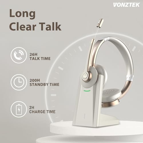 Wireless Headset, Bluetooth Headphones with Microphone AI Noise Canceling/Charge Dock, Wireless Headset with Mic Mute & USB Dongle for Computer Phone Remote Work Office Call Meeting Teams