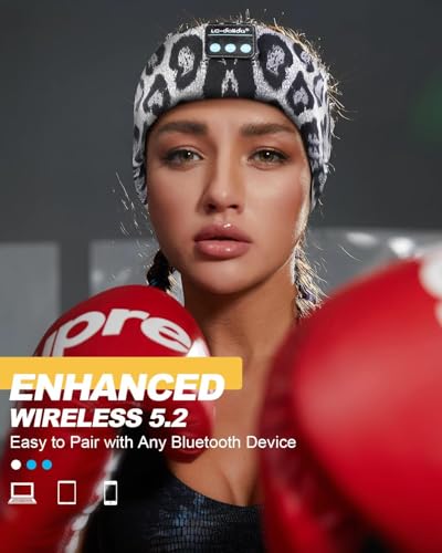LC-dolida Sleep Headphones Bluetooth, Headband Headphones Earphones Wireless, Sleep Mask for Sleeping, Sports, Gifts, Workout, Jogging, Yoga,Insomnia, Air Travel, Meditation - color: Leopard Print