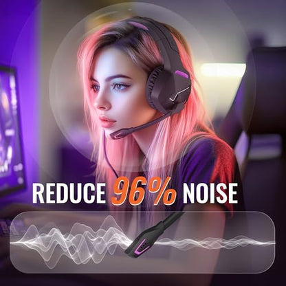 BINNUNE 2.4GHz Wireless Gaming Headset, Bluetooth 5.3 Gaming Headphones with Noise Canceling Mic, 120H Ultra-Long Battery, 50mm Drivers, Multi-Platform for PC / PS5 /PS4/ Switch/Mobile, Purple - color: Purple