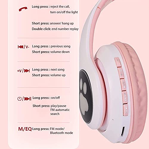 Kids Bluetooth Wireless Over-Ear Cat Ear Headphones with Microphone for Kids Teens Adults (Pink) | Over-Ear Cat Ear Headphones with Microphone - color: Pink