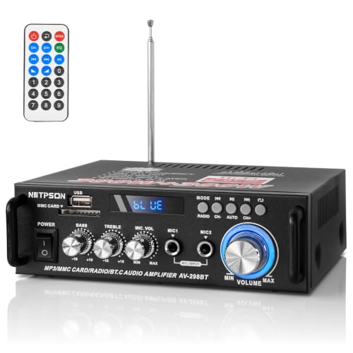 Bluetooth Stereo Receiver Amplifier,RMS 40W x 2 Peak Power 600W | Home Audio Amp with FM Radio,USB/SD,Amplifier for Home Theater Karaoke,Garage &Outdoor Speakers