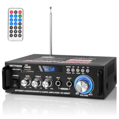 Bluetooth Stereo Receiver Amplifier,RMS 40W x 2 Peak Power 600W | Home Audio Amp with FM Radio,USB/SD,Amplifier for Home Theater Karaoke,Garage &Outdoor Speakers