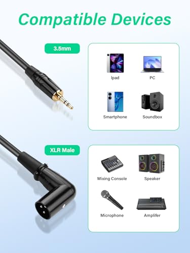1/8 inch to XLR Balanced Cable,Right Angle XLR Male to 3.5mm TRS Male Audio Adapter Cable for Speaker, Mixer，Live Performance & Recording (0.3M)