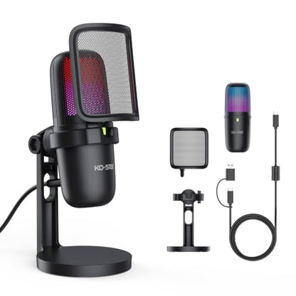USB Condenser Microphone, Gaming Mic for PC/PS5 Podcast Streaming - color: Black