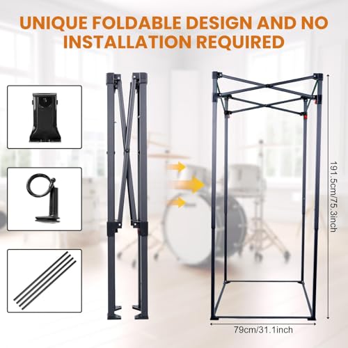 6.28 FT Portable Vocal Booth, Foldable Sound Isolation Recording Booth | Black Home Studio Booth with Carry Bag for Voiceovers, Podcasts, Music, Singing and Gaming