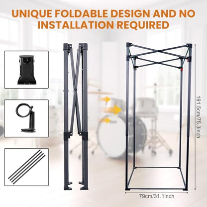 6.28 FT Portable Vocal Booth, Foldable Sound Isolation Recording Booth | Black Home Studio Booth with Carry Bag for Voiceovers, Podcasts, Music, Singing and Gaming