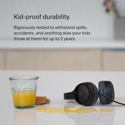 Belkin SoundForm Mini Wired Kids Headphones, On Ear, 3.5mm | Toddler headphones, built-in mic, 85dB safe volume limit, durable design, online learning, classroom, travel - color: Black, style: Wired