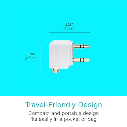 MEE audio Connect Air in-Flight Bluetooth Wireless Audio Transmitter with 2-Pack Airplane Adapter, for up to 2 AirPods/Other Headphones; Works with All 3.5mm AUX Jacks, White - color: White