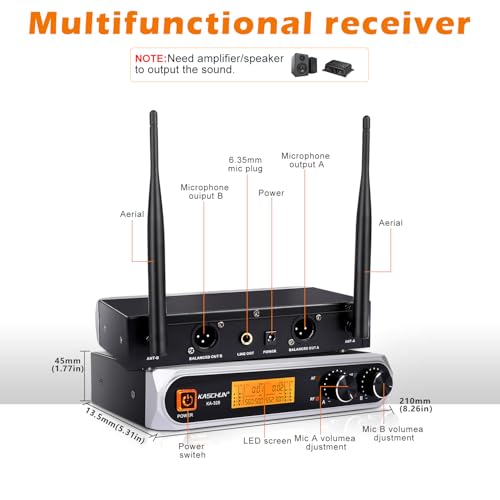 Wireless Microphone System, Fixed Frequency, Dual UHF Handheld Microphones, 200ft Long Range, Plug & Play, Cordless Microphone for Singing, Karaoke, DJ, Church, Wedding, Home KTV