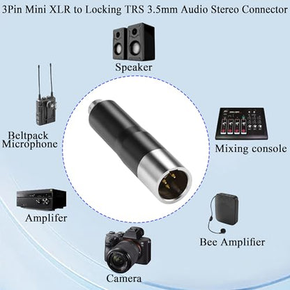 QIANRENON Mini XLR to TRS 3.5mm Microphone Connector Gold Plated 3Pin Male to Locking TRS 3.5mm Female Headset Adapter, for Wireless Bodypack Mic - style: M-F
