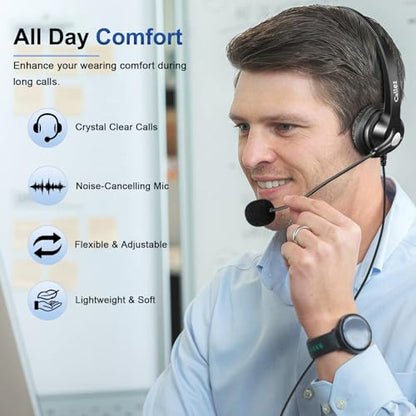 Callez RJ9 Telephone Headset with Noise Cancelling Mic for Landline Phones | Corded Office Phone Headset, Works with Polycom Avaya Plantronics NEC Mitel ShoreTel Aastra Digium InterTel Nortel Fanvil