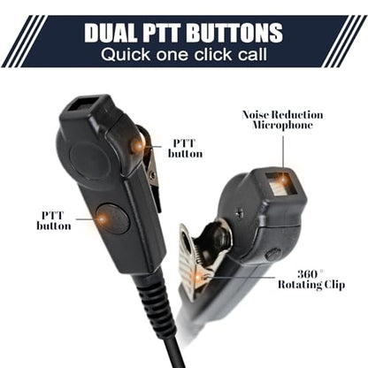 Dual Ptt Headset with Microphone 2 Prong Walkie Talkie Earpiece and Mic Acoustic Tube Ear Piece Surveillance Kit Police Headphone for Motorola 2-Pin Radios CP200 CP200D BPR40 CP100D CP185 RDM2070D