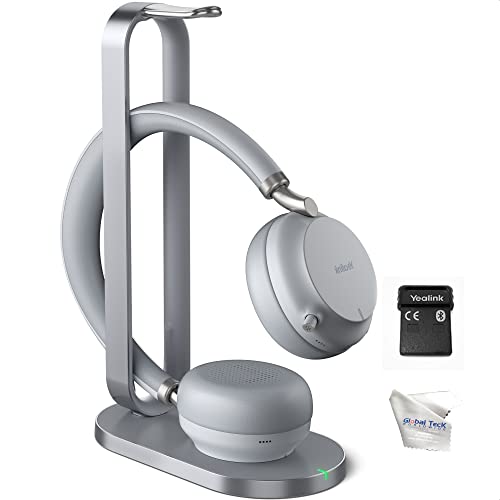 Yealink BH72 Bluetooth Headset UC with Charging Stand, USB-A (Grey) - GTW Bundle Yealink Wireless Headset with Global Teck Microfiber Cloth - Compatible for Office and Home Use - color: Grey - w/ Charging Stand, size: UC Version