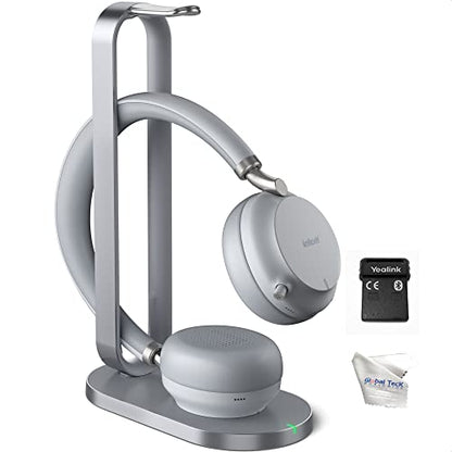 Yealink BH72 Bluetooth Headset UC with Charging Stand, USB-A (Grey) - GTW Bundle Yealink Wireless Headset with Global Teck Microfiber Cloth - Compatible for Office and Home Use - color: Grey - w/ Charging Stand, size: UC Version