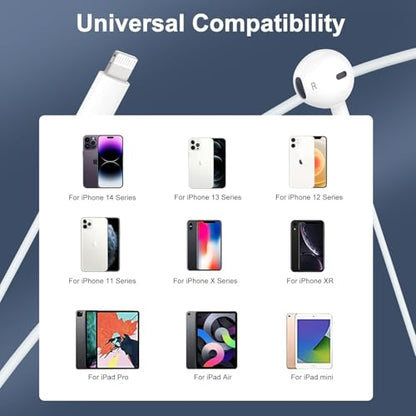 2Pack Wired Earbuds for iPhone with Lightning Connector, Hi-Fi Sound Headphones with Built-in Remote to Control Music, Volume and Calling Microphone Compatible with iPhone 14/13/12/11/SE/XR/X/8/7/iPad