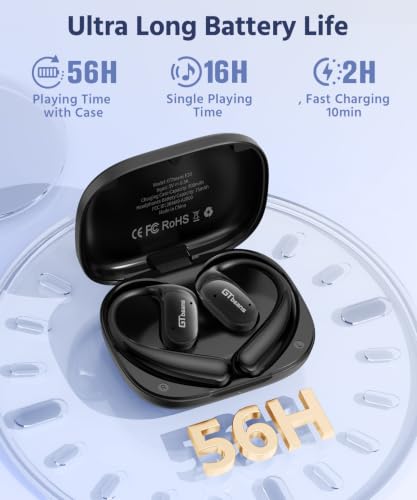 Open Ear Earbuds, Soft Earhook, 56H Playtime, Bluetooth 6.0, Bass - color: Black