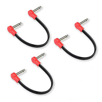 Flat Low Profile Guitar Patch Cable 8 inch for Effects Pedals, S-Shape, 1/4 inch Right-Angle, Red, 3-Pack New Version - color: Red, size: 8"(S-Shaped)
