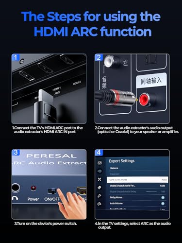 192KHz HDMI ARC Audio Extractor with Optical Cable ARC Converter HDMI ARC to Optical TOSLINK SPDIF Coaxial, RCA+3.5mm Jack L/R Stereo, Audio Splitter for HDTV to Soundbar Amplifier Speakers headphones