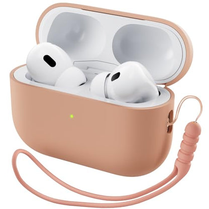 ORNARTO for AirPods Pro 2 Case, Hybrid Silicone, Dark Salmon | Hybrid Silicone Rubber, Front LED Visible, Wireless Charging, Skin-Friendly Soft Touch, Anti-Scratch, Detachable Lanyard - color: Dark Salmon