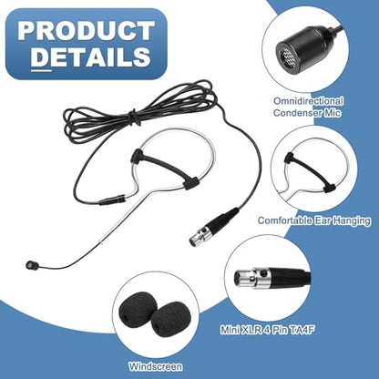 MECCANIXITY Ear Hook Headset Microphone, Single Over Ear Set Hanging Omnidirectional Wired Audio Condenser Microphone Headset with Mini XLR 4 Pin TA4F Plug 3.9ft Cable, Black - color: Black, style: Mini XLR 4 Pin TA4F Plug