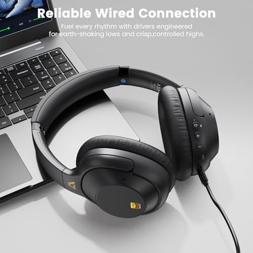 Riibox Y7Pro Active Noise Cancelling Headphones, Wired Wireless ANC Headset | Over Ear Headphones Bluetooth 6.0, 100H Playtime, LDAC Hi-Res Audio, Custom EQ via App, Comfort Fit for Home Office Travel