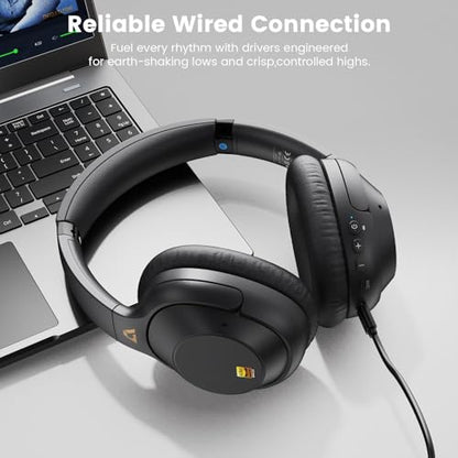 Riibox Y7Pro Active Noise Cancelling Headphones, Wired Wireless ANC Headset | Over Ear Headphones Bluetooth 6.0, 100H Playtime, LDAC Hi-Res Audio, Custom EQ via App, Comfort Fit for Home Office Travel