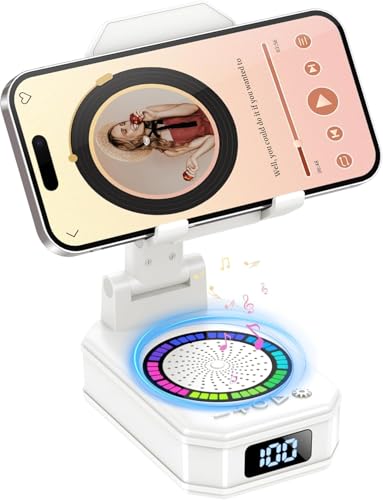 Cell Phone Stand with Wireless Bluetooth Speaker and Colorful LED Lights, 4-in-1 Multifunctional Phone Holder Support Fast Charging, Adjustable Desktop Stand for iOS Android White - color: Off-White