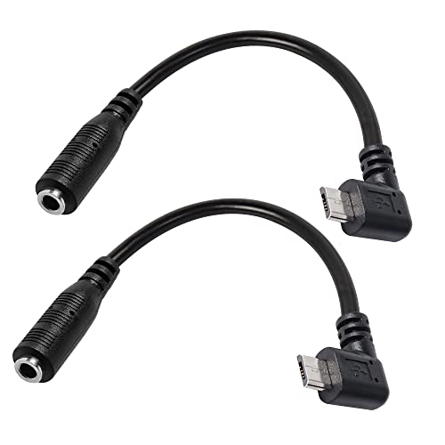 MEIRIYFA Micro USB Male to AUX 3.5mm Audio Cable Cord Right Angled | 1/8" 4 Pole TRRS Female to Micro USB 5pin Male Adapter for Headset Active Clip Mic Microphone 2Pack- 15cm