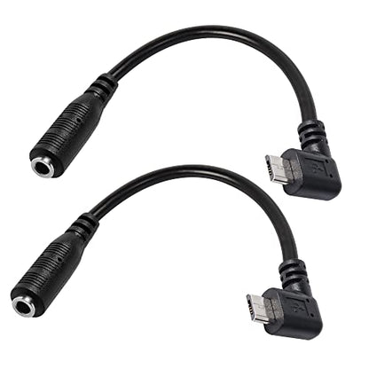 MEIRIYFA Micro USB Male to AUX 3.5mm Audio Cable Cord Right Angled | 1/8" 4 Pole TRRS Female to Micro USB 5pin Male Adapter for Headset Active Clip Mic Microphone 2Pack- 15cm