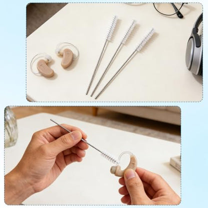 10pcs Hearing Aid Cleaning Brushes, Stainless Steel Hearing Aid Vent Tube Brushes Soft Nylon Bristles Cleaner Tools for Small Holes Earbuds Headphones Accessories