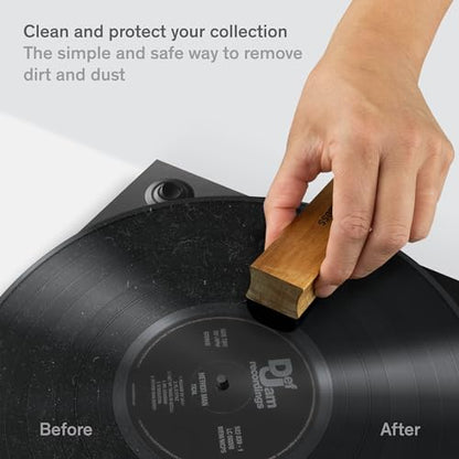 Record Cleaner Brush - Curved Velvet Vinyl Brush | Acacia Wood Handle - Lifts Groove Dust Dry or Wet - Record Player Accessories for Pre-Play Record & Vinyl Cleaning