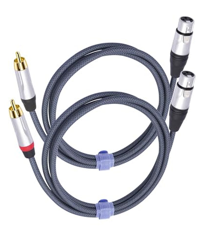 3Feet RCA Male to 3Pin XLR Female Audio Cable,Balance XLR Female to RCA Unbalanced Mixer Amplifier Audio Cable,24K Gold-Plated Plug/Heavy-Duty zinc Alloy Shell/Braided Shielded Cable-2 Pack - color: RCA M To XLR F, size: 3FT