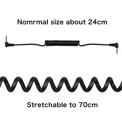 YACSEJAO 3.5mm TRS to TRRS Microphone Cable Coiled 90 Degrees 1/8" Male to Male Coiled Right Angle Mic Cord for Recording Microphones