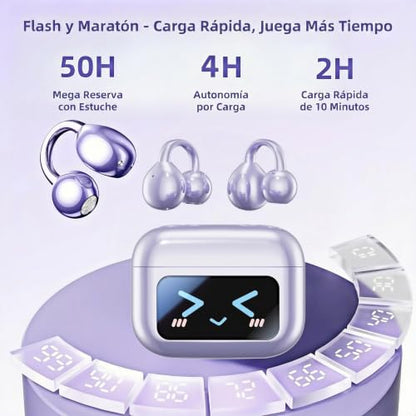 M100 Clip On Earbuds with Touchscreen Case , Open Ear Wireless Headphones for Glasses & Small Ears ,50H Total Battery, Bluetooth 6.0, IPX7 Waterproof,Ultra-Light 4g for Running & Workouts,purple - color: Purple
