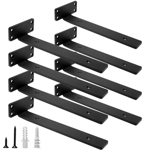 HITOMEN Heavy Duty Floating Shelf Brackets, 10-Inch (1/5'' Thick) Hidden Shelves Hardware, Iron L Brackets, Rustic Industrial Black Metal Wall Shelving Supports, 8 Pack - size: 10 Inch, style: 8 Pack