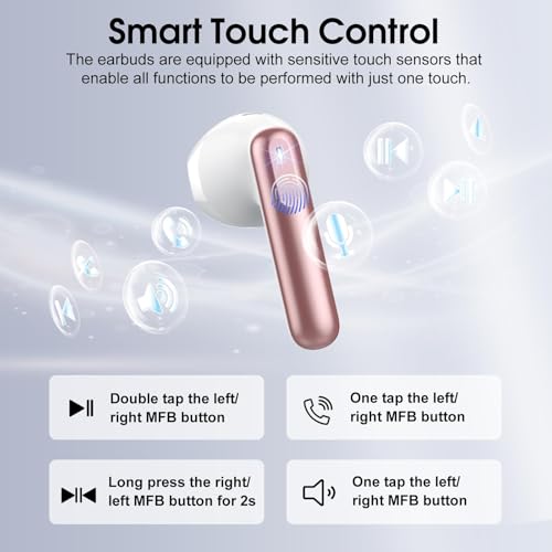 Wireless Earbuds, Bluetooth 5.4 Headphones with 3D Bass Stereo, 40H Ultralight In-Ear Buds, Bluetooth Earbuds with 4 ENC Noise Cancelling Mic, USB-C, IP7 Waterproof Earphones for Android iOS, Rose - color: Pink Gold