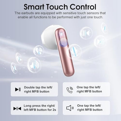 Wireless Earbuds, Bluetooth 5.4 Headphones with 3D Bass Stereo, 40H Ultralight In-Ear Buds, Bluetooth Earbuds with 4 ENC Noise Cancelling Mic, USB-C, IP7 Waterproof Earphones for Android iOS, Rose - color: Pink Gold