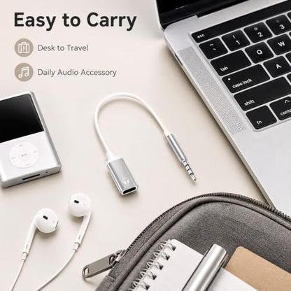 3.5mm Male to Type-C Female Audio Adapter Cable, White, Compatible with Smartphones, MP3 Players, Laptops, Tablets