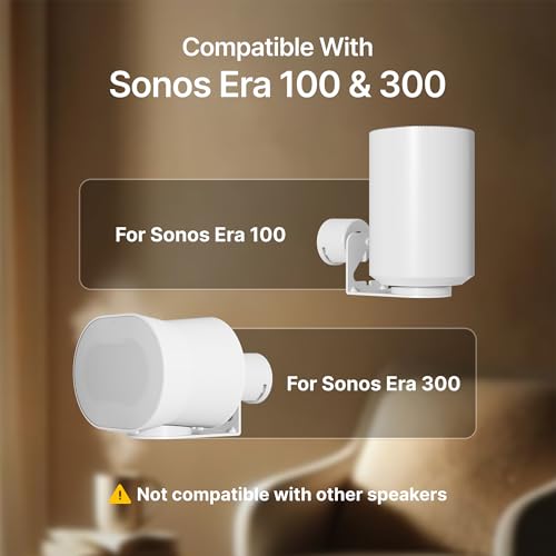 Speaker Wall Mount for Sonos Era 100 and Era 300, 1 Pair, White | Flexible Angle Adjustment, Surround Sound Speaker Wall Bracket Compatible with Sonos Era Speakers - color: White